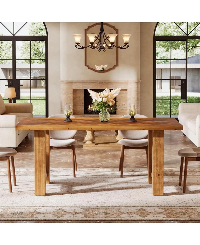 Tribesigns 63-Inch Farmhouse Dining Table for 4-6, Solid Fir Wood Kitchen Table with Parquet Top and X-Shaped Legs, for Dining Room, Living Room