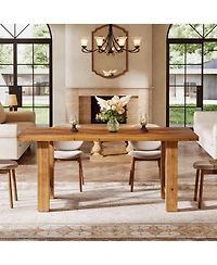 Tribesigns 63-Inch Farmhouse Dining Table for 4-6, Solid Fir Wood Kitchen Table with Parquet Top and X-Shaped Legs, for Dining Room, Living Room