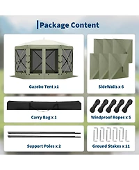 homfan 13 ft 6-Sided Pop-Up Gazebo, Outdoor Canopy with Mosquito Netting and Removable Wind Cloths