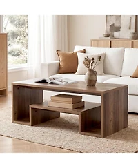 Tribesigns 47" Rectangle Coffee Table, 2-Tier Farmhouse Center Table with Storage for Living Room, Small Spaces
