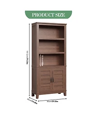 homfan 5-Tier Bookcase with Doors Floor Standing Farmhouse Wooden Bookshelf, 71.3" Tall Storage Cabinet for Home Office, Living Room or Bedroom