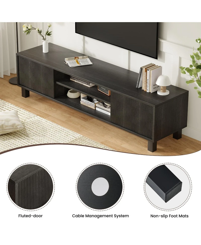 Rainsken Modern Fluted TV Stand for Up to 70'' Tvs, with Storage and Open Shelves, Console Adjustable Living Room Bedroom