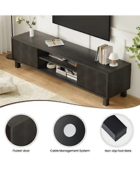 Rainsken Modern Fluted TV Stand for Up to 70'' Tvs, with Storage and Open Shelves, Console Adjustable Living Room Bedroom