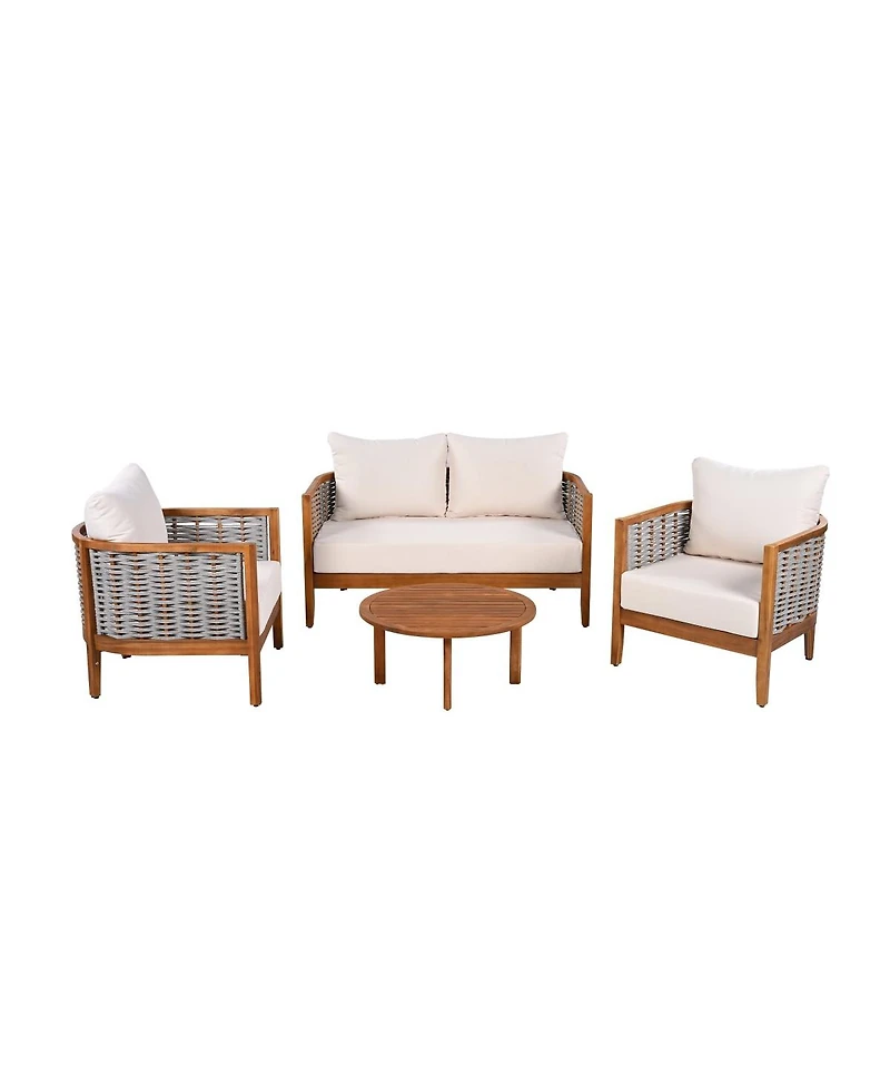 Asagikoiai 4-Piece Outdoor Woven Rope Sofa Set with Acacia Wood Frame for Patio Backyard