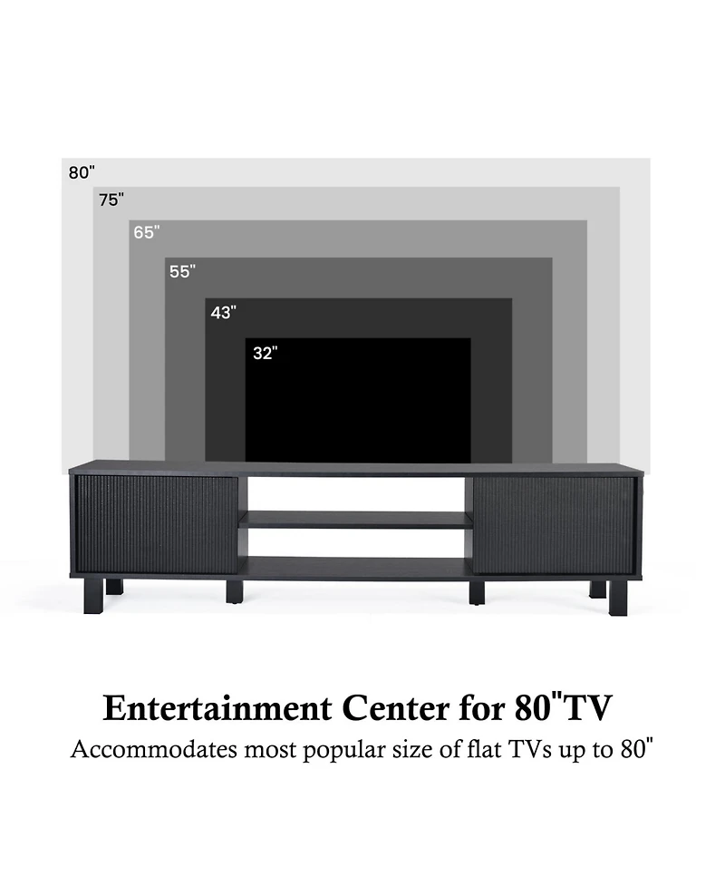 Rainsken Modern Fluted TV Stand for Up to 70'' Tvs, with Storage and Open Shelves, Console Adjustable Living Room Bedroom