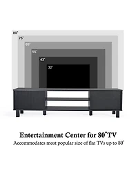 Rainsken Modern Fluted TV Stand for Up to 70'' Tvs, with Storage and Open Shelves, Console Adjustable Living Room Bedroom