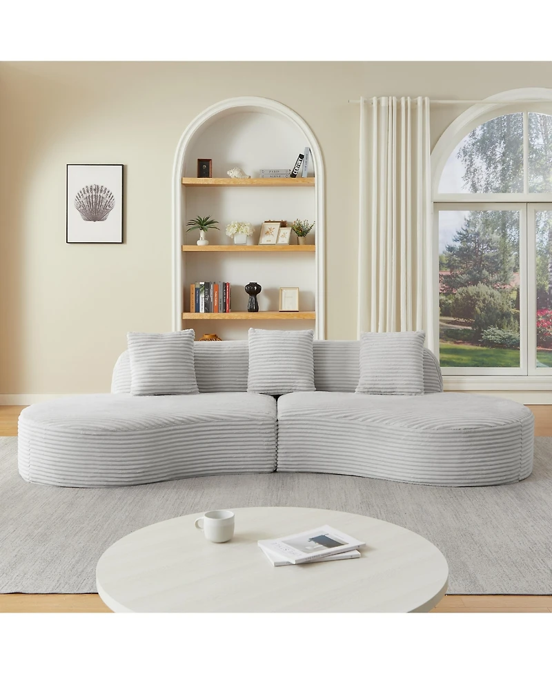 Sailvan Corduroy Compressed Upholstered Curved Sectional Sofa with Scatter Cushions-No assembly
