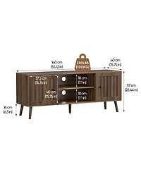 Boyel Living 55" Mid-Century Modern Tv Stand with Fluted Doors, Walnut Entertainment Center with Adjustable Shelves and Storage for Living Room