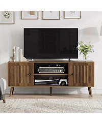 Boyel Living 55" Mid-Century Modern Tv Stand with Fluted Doors, Walnut Entertainment Center with Adjustable Shelves and Storage for Living Room