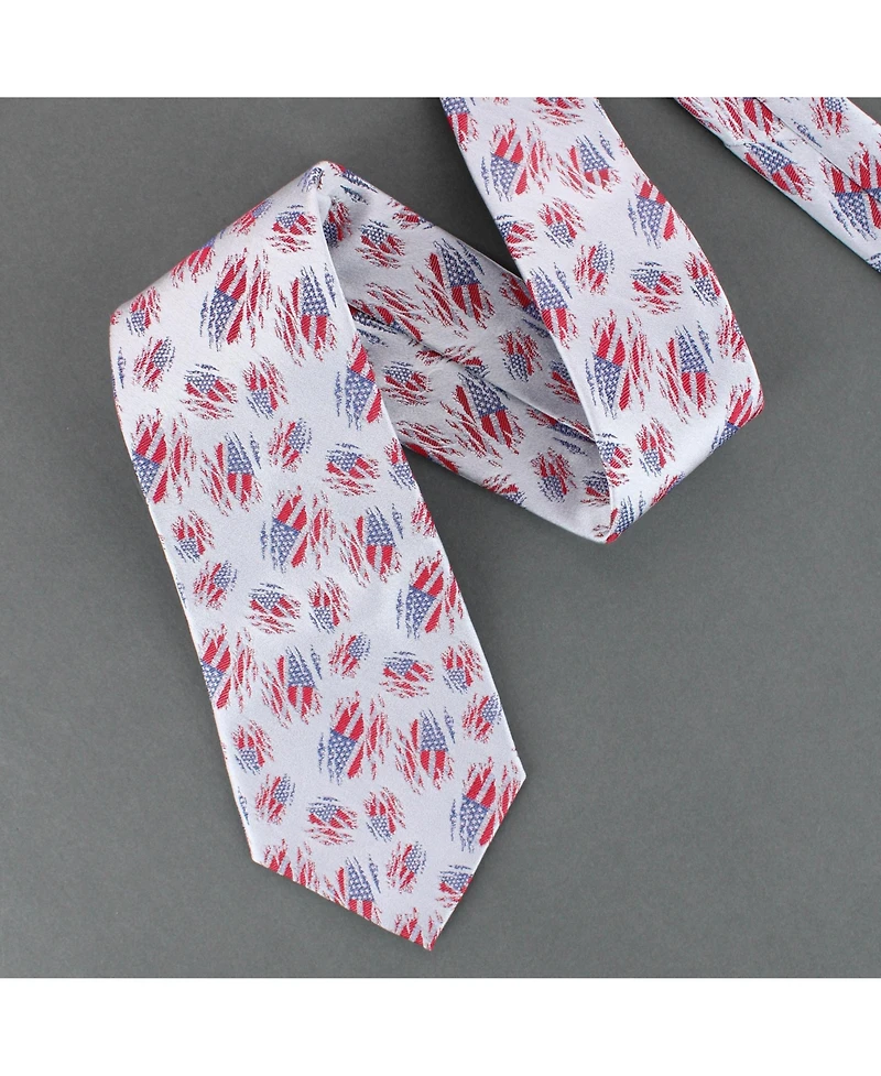 Trafalgar Men's Stars and Stripes Secret Silver Silk Novelty Necktie