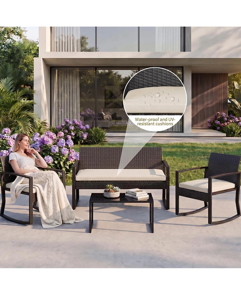 gaomon Adults Patio Rocking Chair Set Wicker Iron Outdoor Seating,
