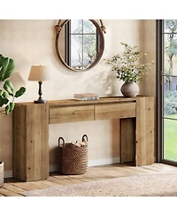 Tribesigns 63-Inch Wood Console Table with 2 Drawers, Narrow Entryway Table for Hallway and Behind Sofa, Rustic Farmhouse Slim Sturdy Accent Furniture