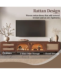 Rainsken 70.8" Led Tv Stand, with 3 Cabinets and 2 Drawers, Rattan-Inspired Media Console Tablem, with App Controlled, for Living Room, Bedroom
