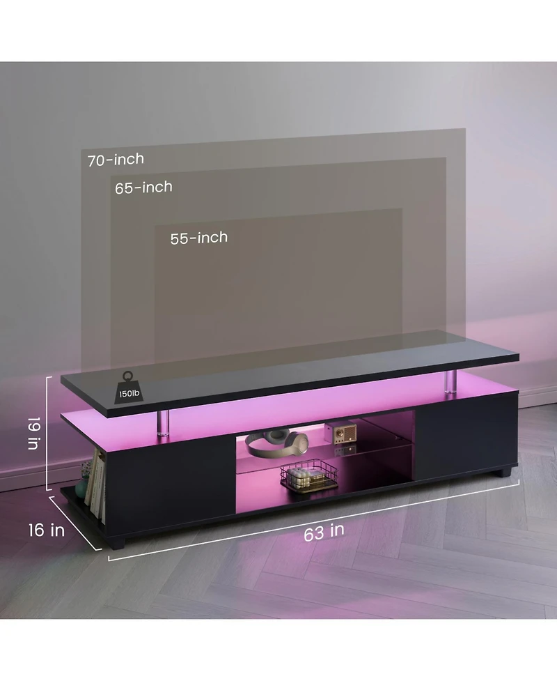 Rainsken Tv Stand for 70 Inch Tv Led Gaming, with Large Side Cabinet, Glass Entertainment Center Tv Stand, for Living Room,Bedroom,Home Office