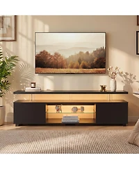 Rainsken Tv Stand for 70 Inch Tv Led Gaming, with Large Side Cabinet, Glass Entertainment Center Tv Stand, for Living Room,Bedroom,Home Office