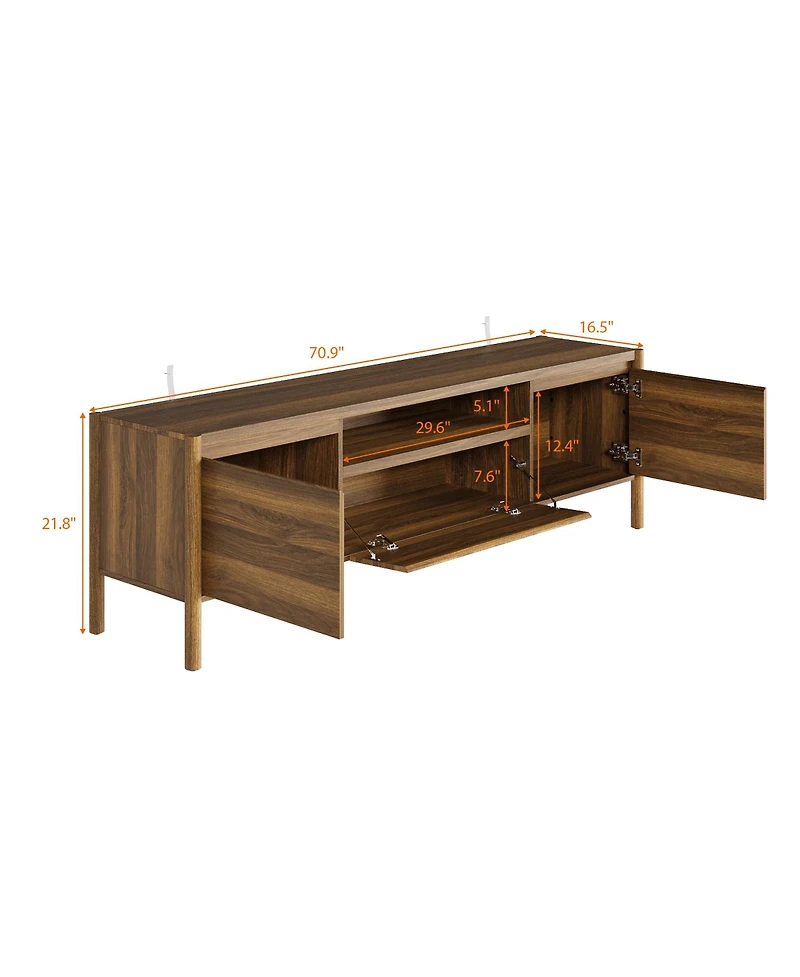 Homsee Modern Tv Console with Rounded Edges - 71-Inch Wide Wood Grain Tv Stand with Rubber Wood Legs | Living Room Media Console