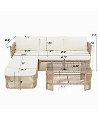 Asagikoiai Pe Rattan Outdoor Sectional Sofa Set with Cushions and Coffee Table