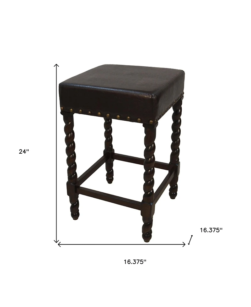 HomeRoots 24" Faux Leather and Solid Wood Backless Counter Height Bar Chair