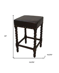 HomeRoots 24" Faux Leather and Solid Wood Backless Counter Height Bar Chair