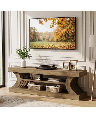 Tribesigns 63" Modern Tv Stand for 55/65/70 Inch TVs, 3-Tier Farmhouse Entertainment Center with Open Storage Shelves
