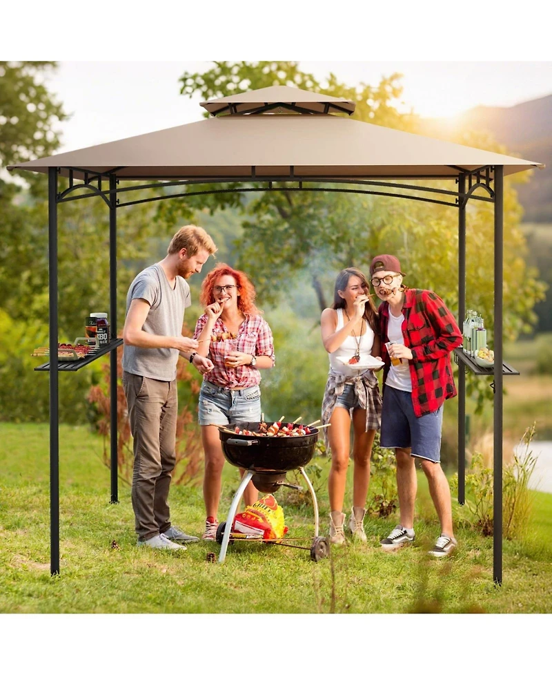 Sugift 8 x 5 Outdoor Grill Gazebo with 2 Shelves 6 Hanging Hooks and Metal Frame