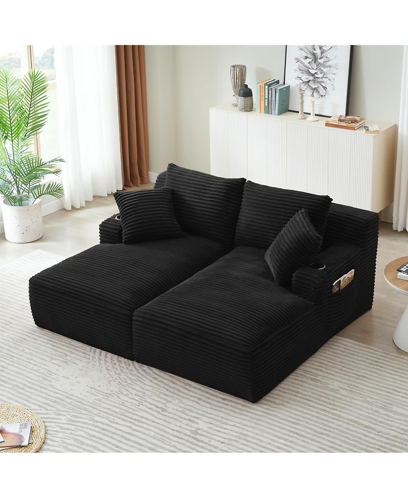 Sailvan Double Chaise Lounge with Cupholders, Compressible Modern Sleeper Loveseat, No Assembly
