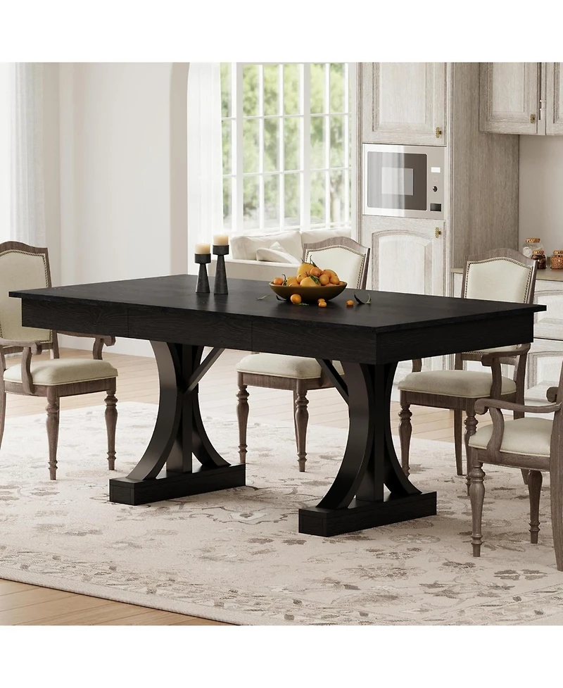 homfan 71" Dining Table for 6-8 with 2 Drawers, Double Pedestal Industrial Wooden Kitchen Table