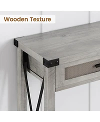 homfan 43" Burlywood and Grey Console Table with Rattan Drawers and Storage Shelf, Entryway Sofa Table