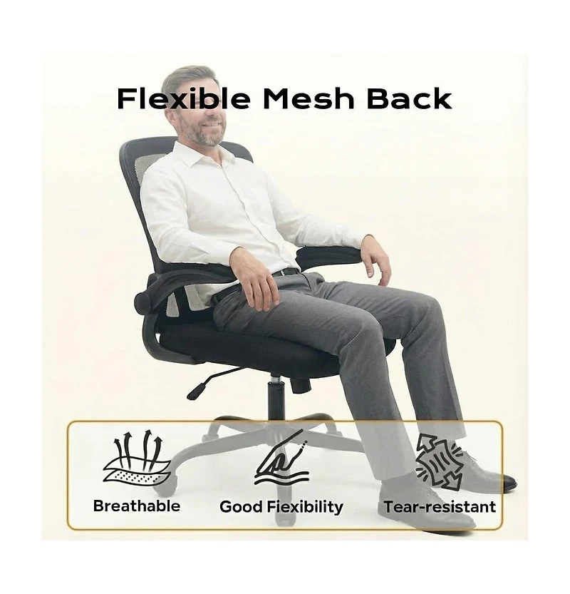 homfan Ergonomic Wide-Seat Office Chair with Flip Armrests, Lumbar Support, 350 lb