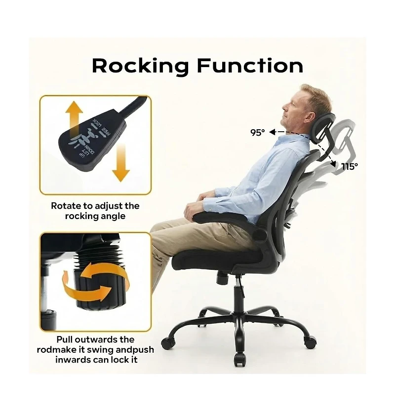 homfan Ergonomic Wide-Seat Office Chair with Flip Armrests, Lumbar Support, 350 lb
