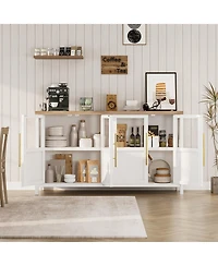 homfan 55" Sideboard Buffet Cabinet – 4 Glass Doors, Coffee and Wine Bar Display Cabinet for Kitchen, Dining Room or Living Room