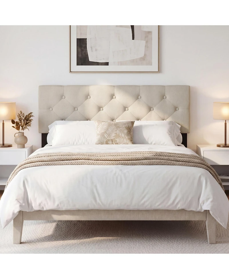 Slickblue Queen Upholstered Headboard with Tufted Linen Fabric