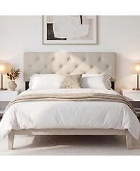 Slickblue Queen Upholstered Headboard with Tufted Linen Fabric