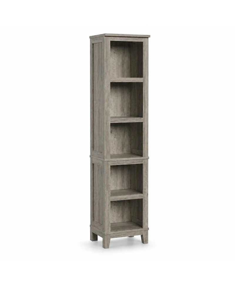 homfan 5-Tier Narrow Bookcase - 71" Tall Bookshelf with Adjustable Shelves and Wooden Legs, Farmhouse Shelf for Living Room or Office, Set of 2