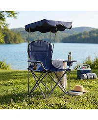 Yiortwo Folding Beach Chair with Sun Canopy and Dual Cup Holders Portable Outdoor