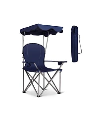 Yiortwo Folding Beach Chair with Sun Canopy and Dual Cup Holders Portable Outdoor