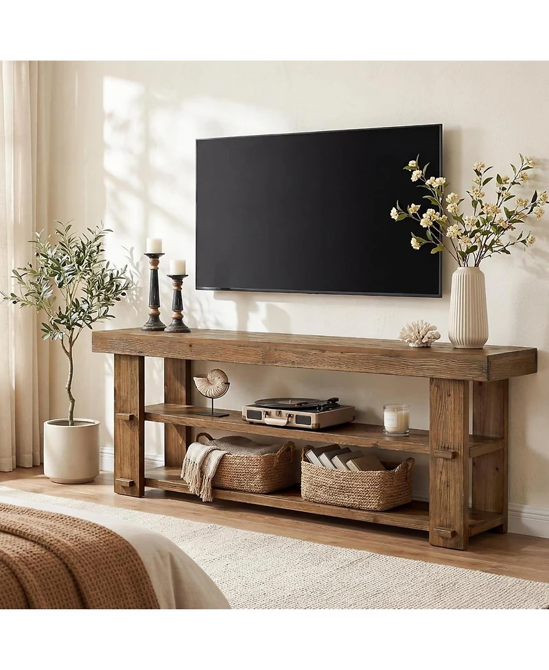 Tribesigns Solid Wood Tv Stand for TVs Up to 70": Farmhouse entertainment center with 2-tier shelves.55" media console for living room,bedroom.