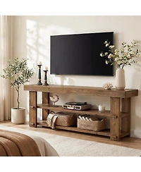 Tribesigns Solid Wood Tv Stand for TVs Up to 70": Farmhouse entertainment center with 2-tier shelves.55" media console for living room,bedroom.
