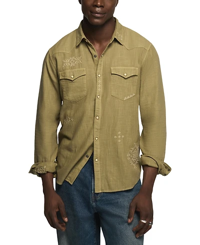 Lucky Brand Men's Slub Cross Hatch Western Shirt