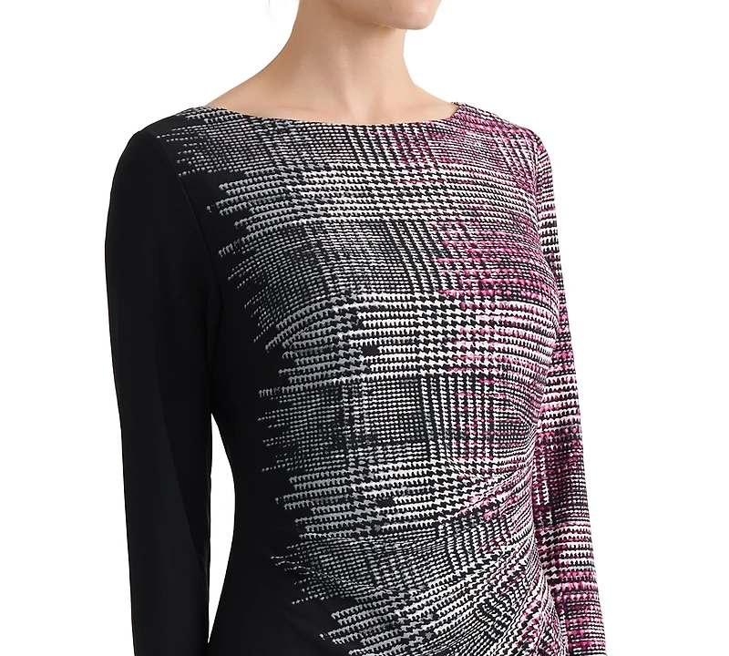 Kasper Women's Boat-Neck Side-Pleat 3/4-Sleeve Dress