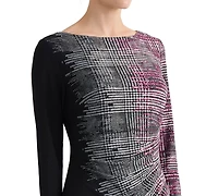 Kasper Women's Boat-Neck Side-Pleat 3/4-Sleeve Dress