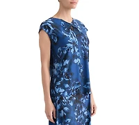 Kasper Women's Printed Bow-Neck Extended-Shoulder Top