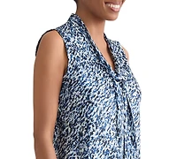 Kasper Women's Printed Tie-Neck Sleeveless Blouse