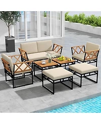 Slickblue 7 Piece Outdoor Seating Set with Bungee Rope Design and Cushions
