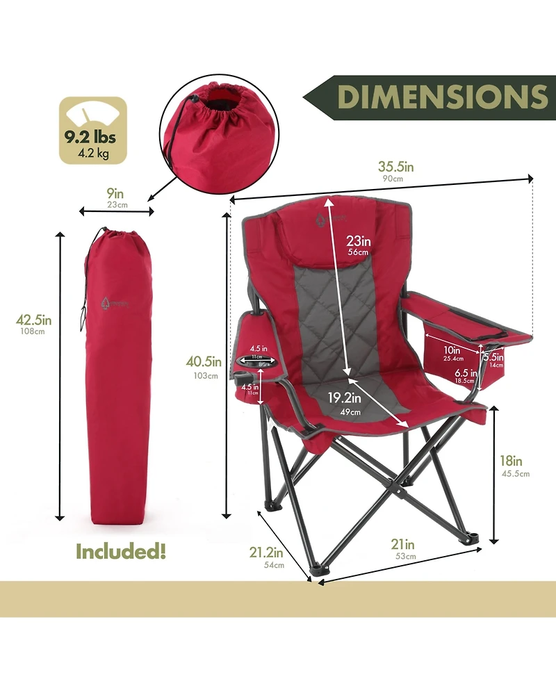 Arrowhead Outdoor 2-Pack Folding Camp Chair w/ Headrest, Cup and Wine Glass Holder, Armrest 6-can Cooler, Carry Bag, 550 lbs Capacity