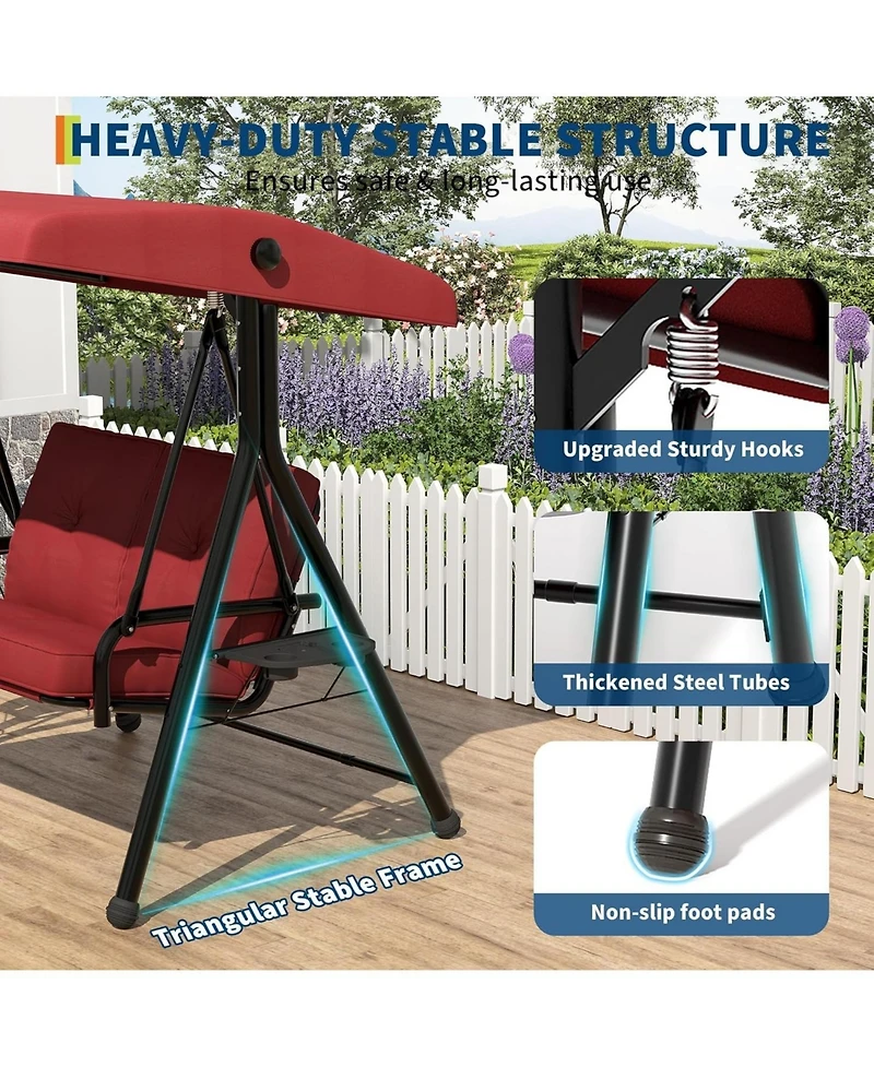 gaomon Adjustable 2-Seater Outdoor Swing Chair with Canopy - Padded Seat, Soft Cushion, Sturdy Iron Frame, Weather-Resistant for Patio