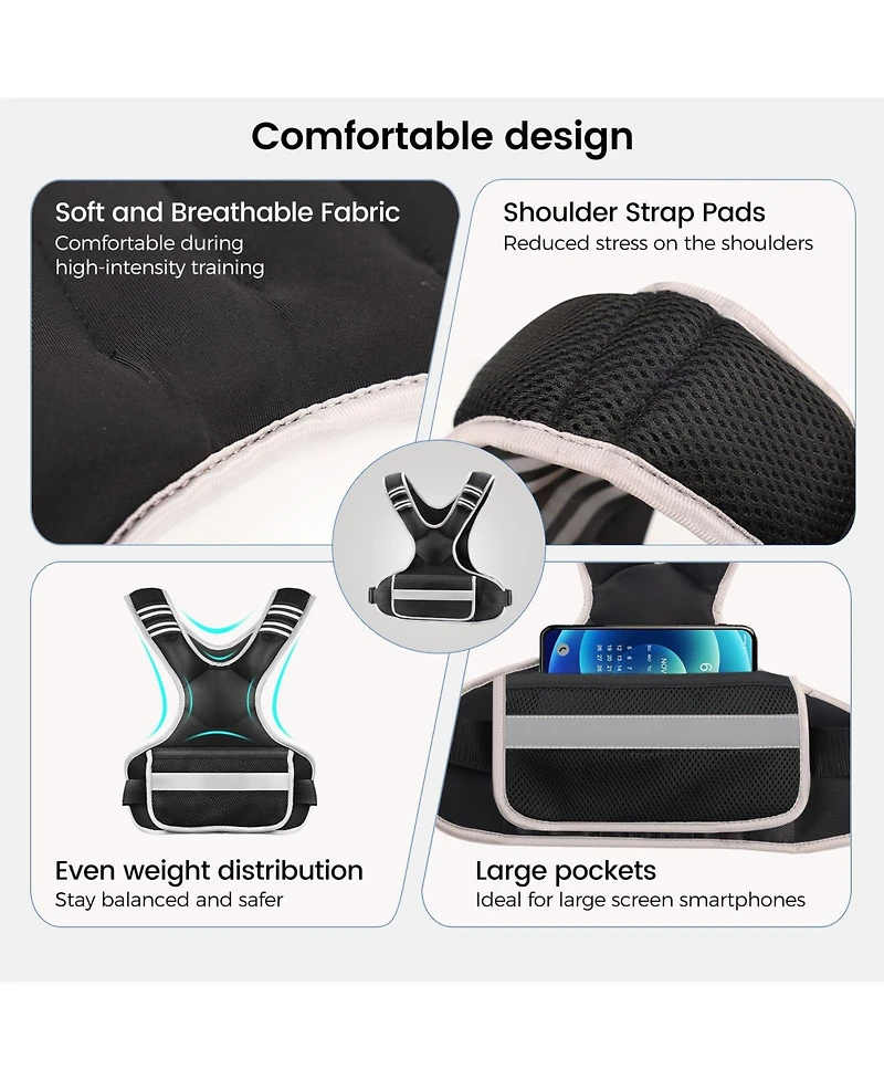 Aofar 12-18lb Weighted Vest Adjustable Iron Sand Weights Shoulder Pads Pocket Fitness