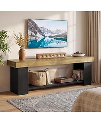Tribesigns 71'' Extra Long Tv Stand for Up to 80 Inch TVs, Farmhouse Entertainment Center with Open Storage Shelf, Fluted Wood Media Console