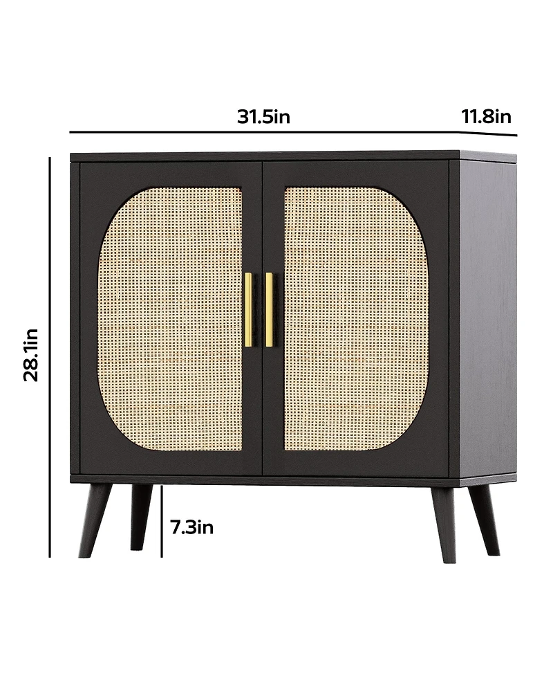 Clihome Farmhouse Rattan Buffet Cabinet with Storage, 2 Door Storage Credenza Sideboard 4 Compartments