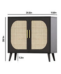 Clihome Farmhouse Rattan Buffet Cabinet with Storage, 2 Door Storage Credenza Sideboard 4 Compartments